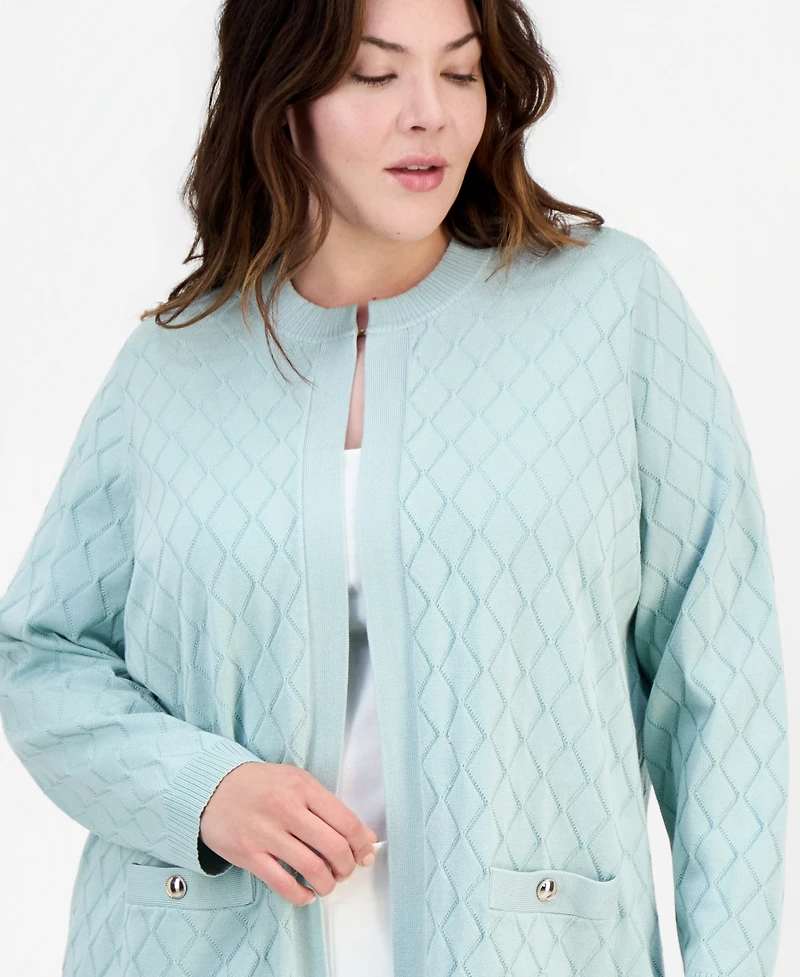 Kasper Plus Diamond Stitch Cardigan