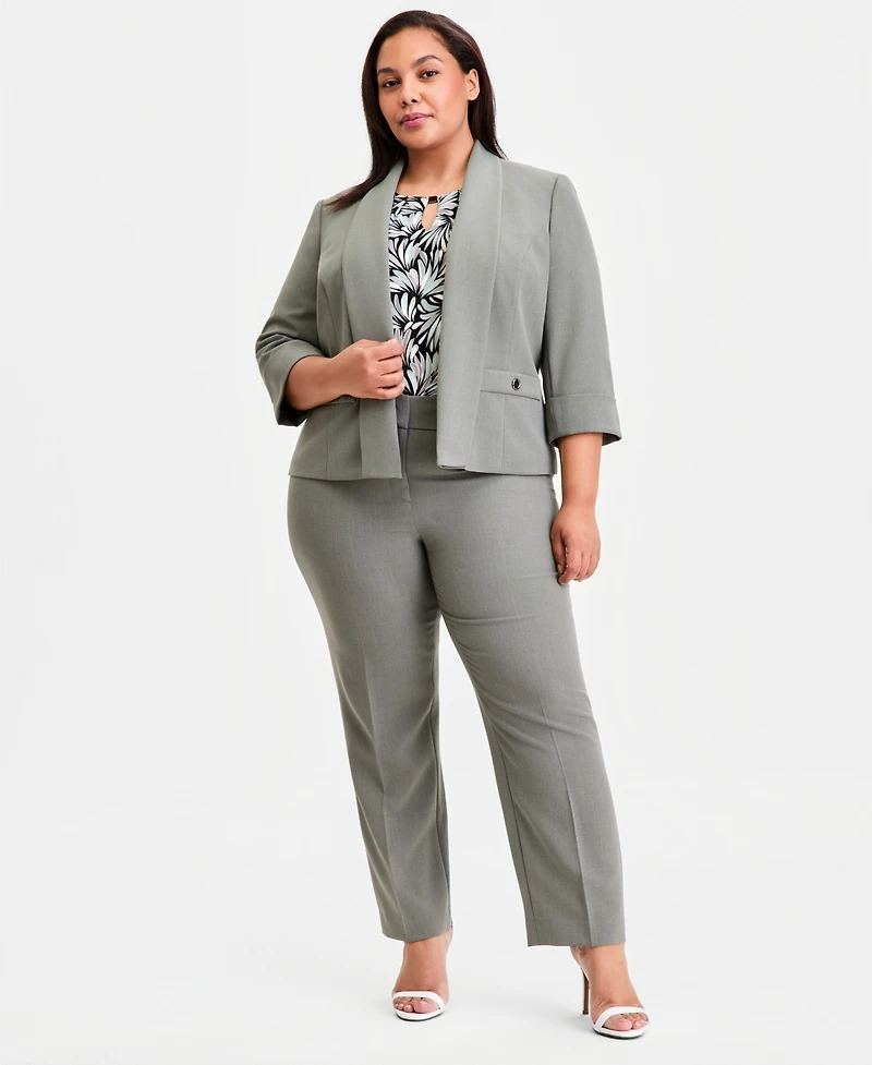 Kasper Plus Shawl-Collar 3/4-Sleeve Blazer