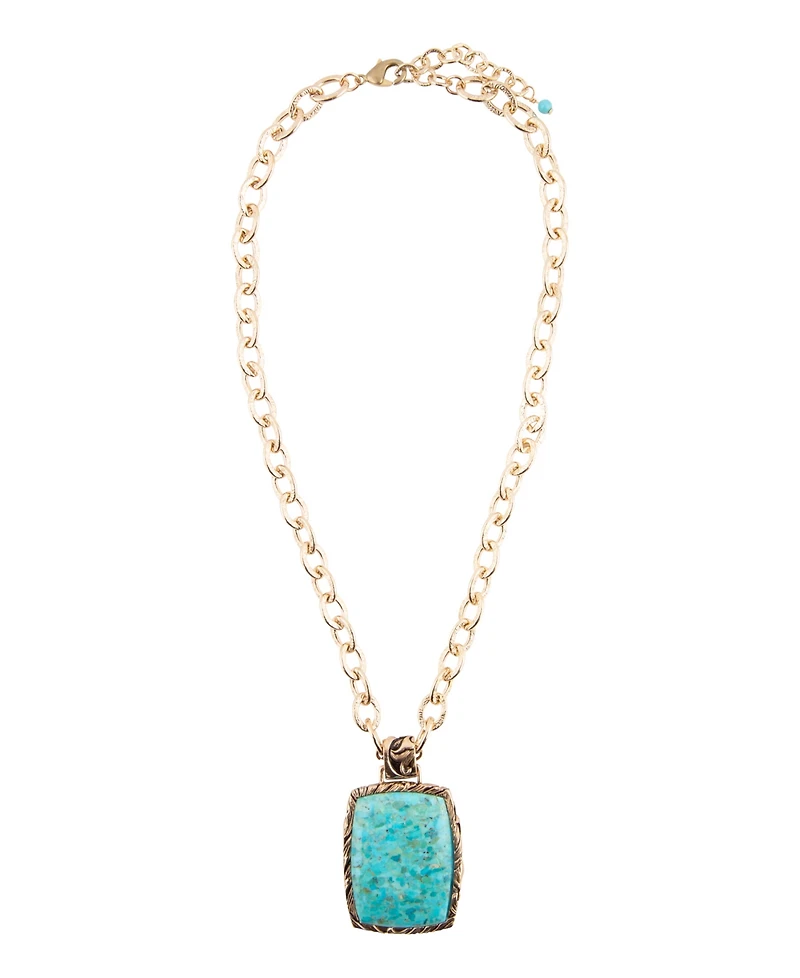Barse Jacquard Blue Turquoise Golden Pendant Necklace