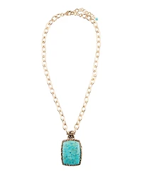 Barse Jacquard Blue Turquoise Golden Pendant Necklace