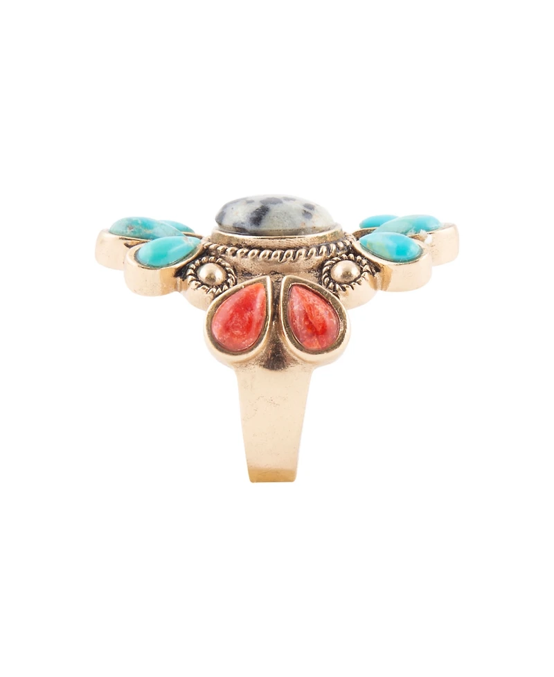 Barse Dalmatian Jasper Multi Color Stone Golden Ring