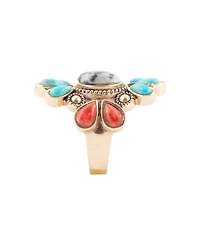 Barse Dalmatian Jasper Multi Color Stone Golden Ring