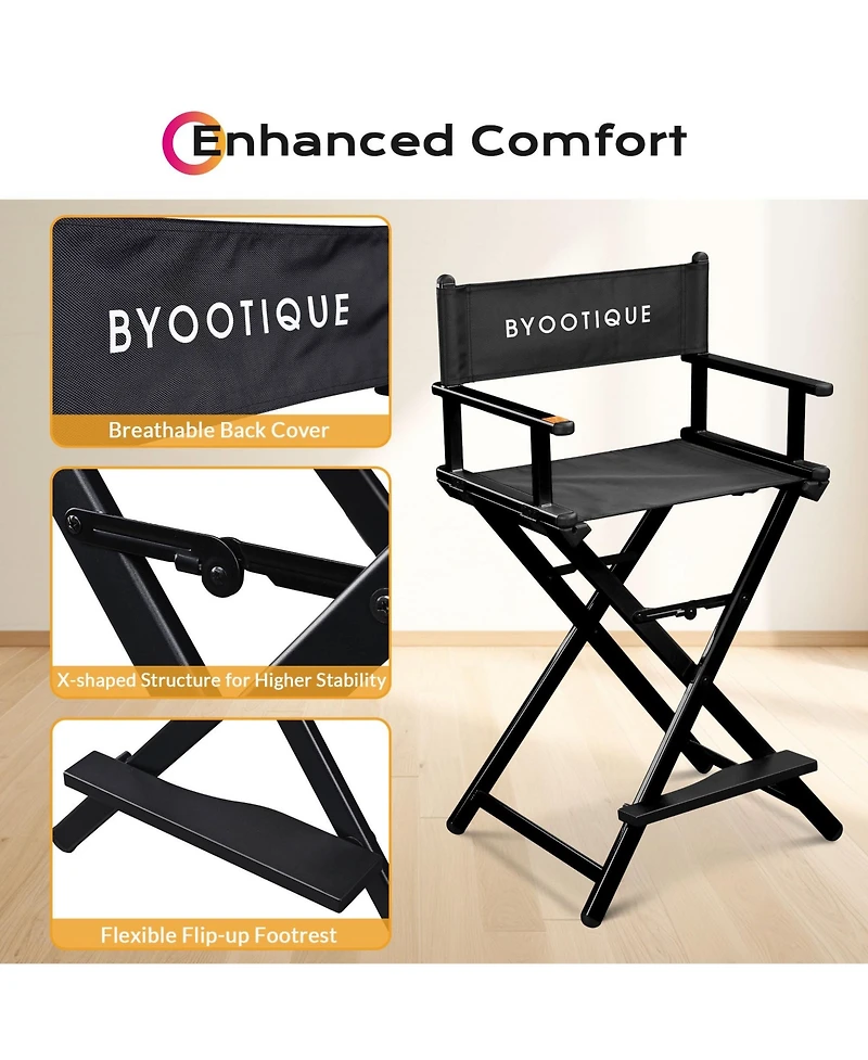 Byootique 28" Height Tall Director Chair Folding Artist Makeup Salon 2 Pack