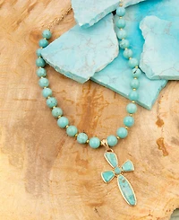 Barse Las Cruces Blue Turquoise Cross Pendant Necklace