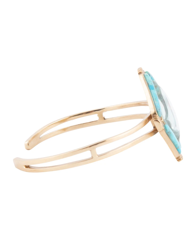 Barse Scenic Native Weave Blue Turquoise Golden Cuff Bracelet