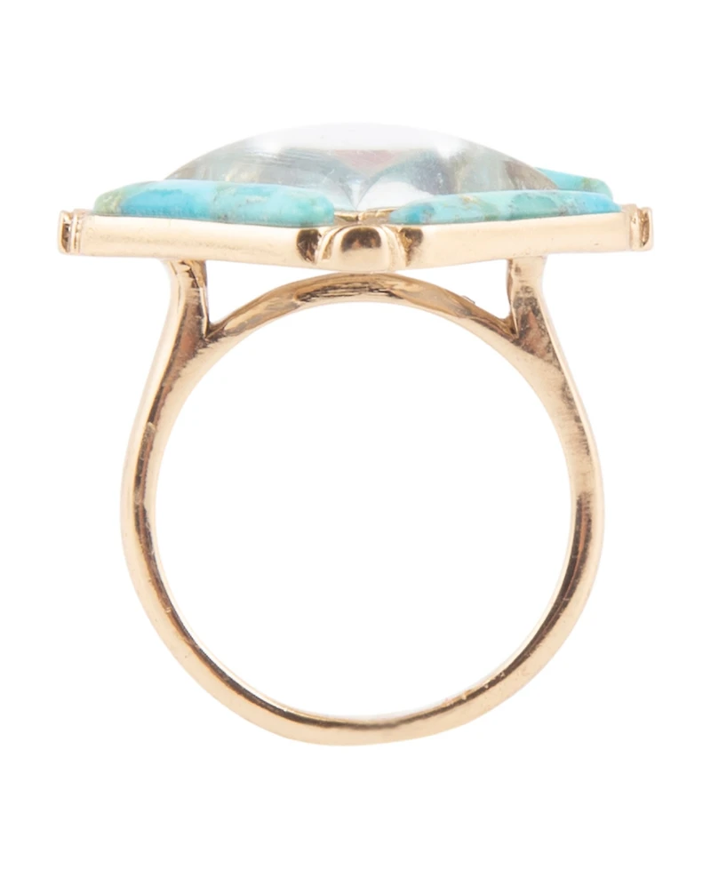 Barse Scenic Native Weave Blue Turquoise Golden Statement Ring