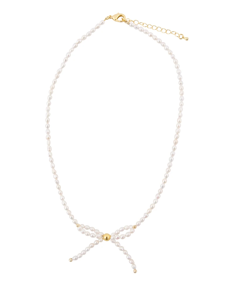 Barse White Freshwater Pearl Bow Golden Necklace