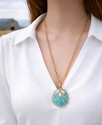 Barse Turquoise and White Mother of Pearl Petal Golden Pendant Necklace