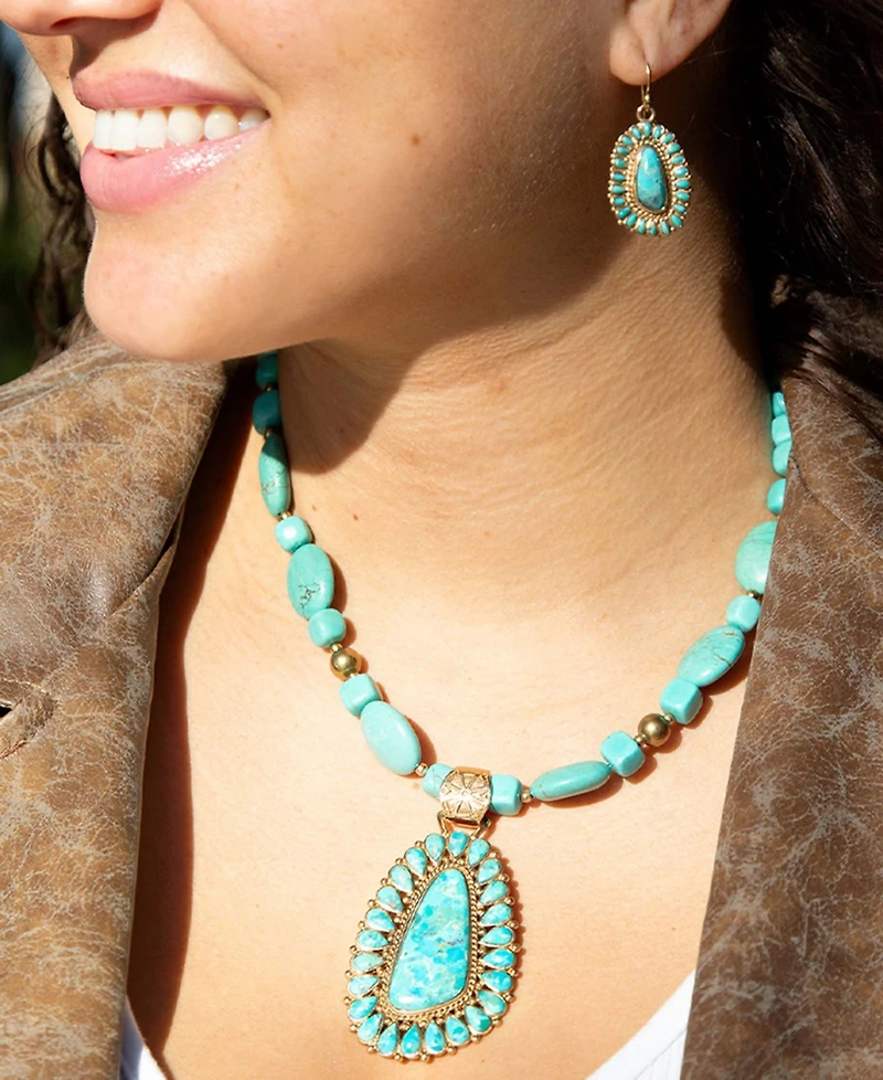 Barse Sedona Blue Turquoise Golden Pendant Necklace