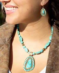 Barse Sedona Blue Turquoise Golden Pendant Necklace