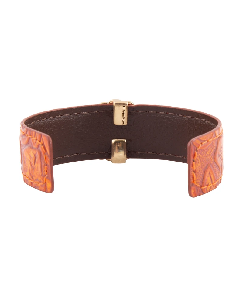 Barse Blue Turquoise Leather Golden Cuff Bracelet