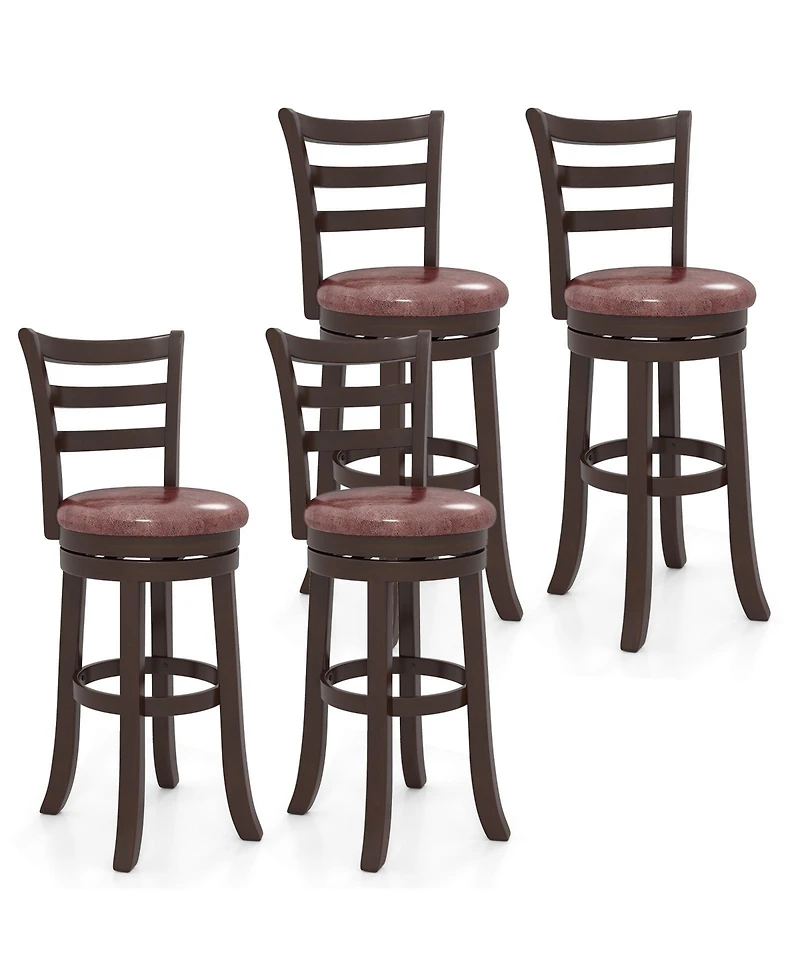 Gouun 29 in Swivel Bar Stool Set of 2 with Faux Leather Seat and Wrap-Around Footrest