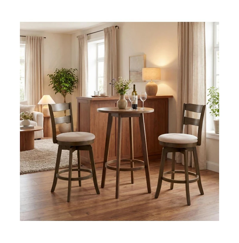 Gouun 25 in Swivel Counter Height Bar Stool Set of 2 with Polyester Upholstered Seat and Backrest