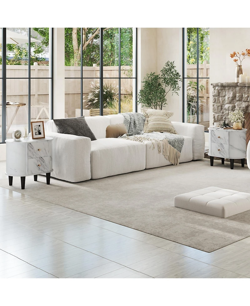 sumyeg 2-Drawer Nightstand Modern Faux Marble Bedside Table with Storage