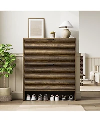 Homfan Fluted Shoe Cabinet with 2 Flip Drawers, Wide Slim Entryway Storage