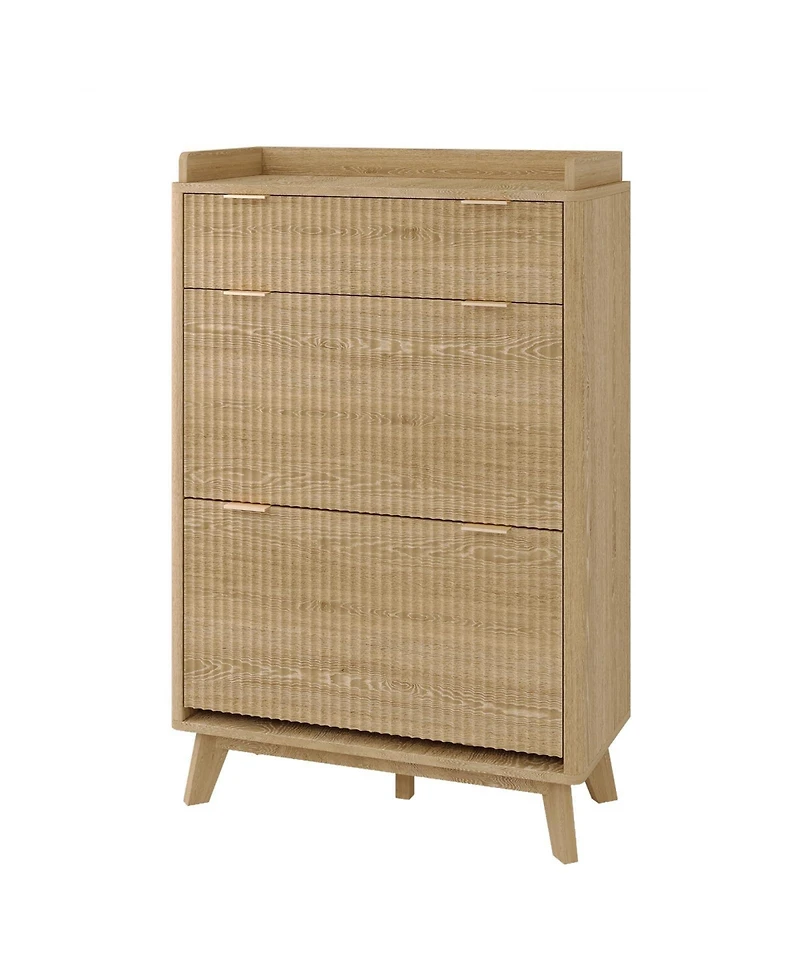 Homfan Fluted Shoe Cabinet with 2 Flip Drawers and Top Drawer, Deep Entryway Storage Organizer