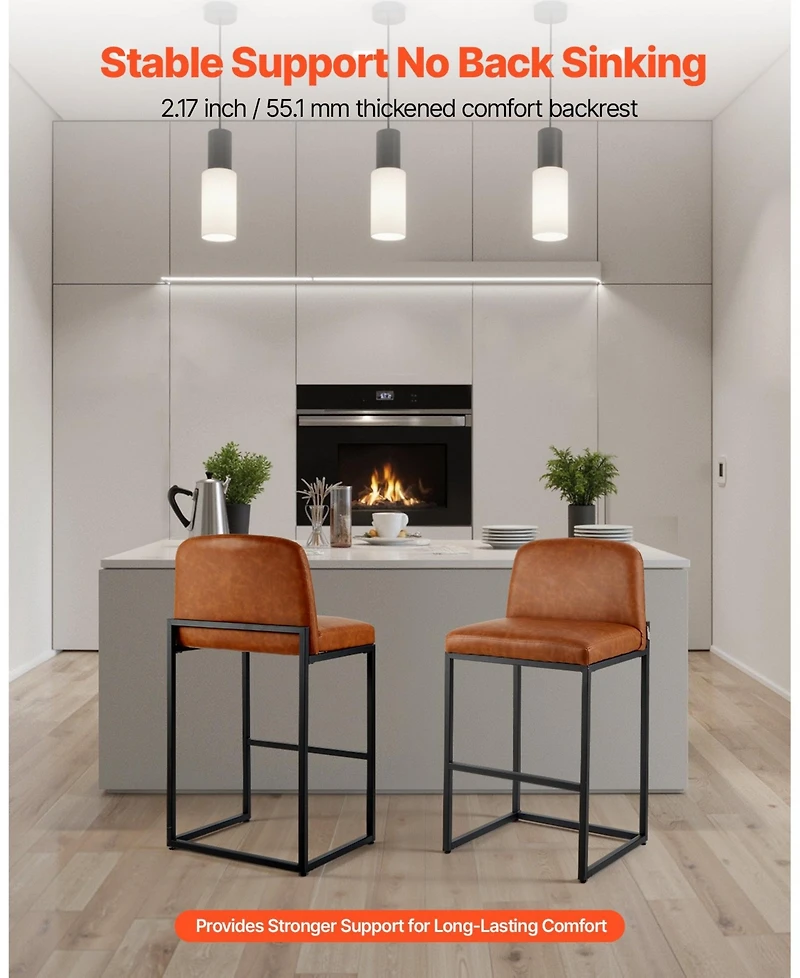 Gouun 27 in Counter Height Pu Leather Bar Stool Set of 4 with Backrest and Metal Legs