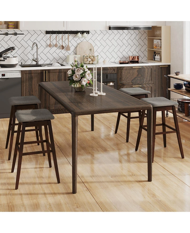 Gouun 30 in Swivel Counter Height Bar Stool Set of 2 with Linen Seat and Rubber Wood Legs