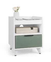 sumyeg Modern Nightstand with Led Lights Sliding Drawer and Open Compartment