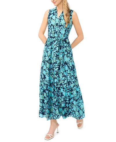 CeCe Women's Sleeveless Collared Tiered Midi Dress