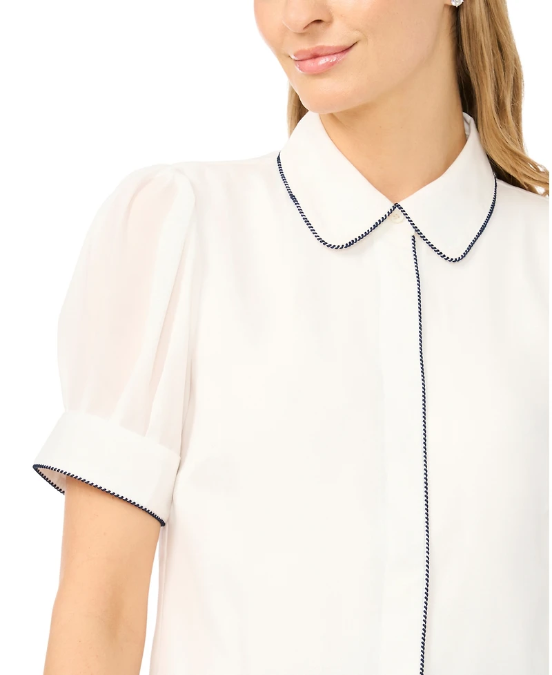 CeCe Women's Short-Sleeve Button-Up Top