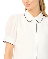 CeCe Women's Short-Sleeve Button-Up Top