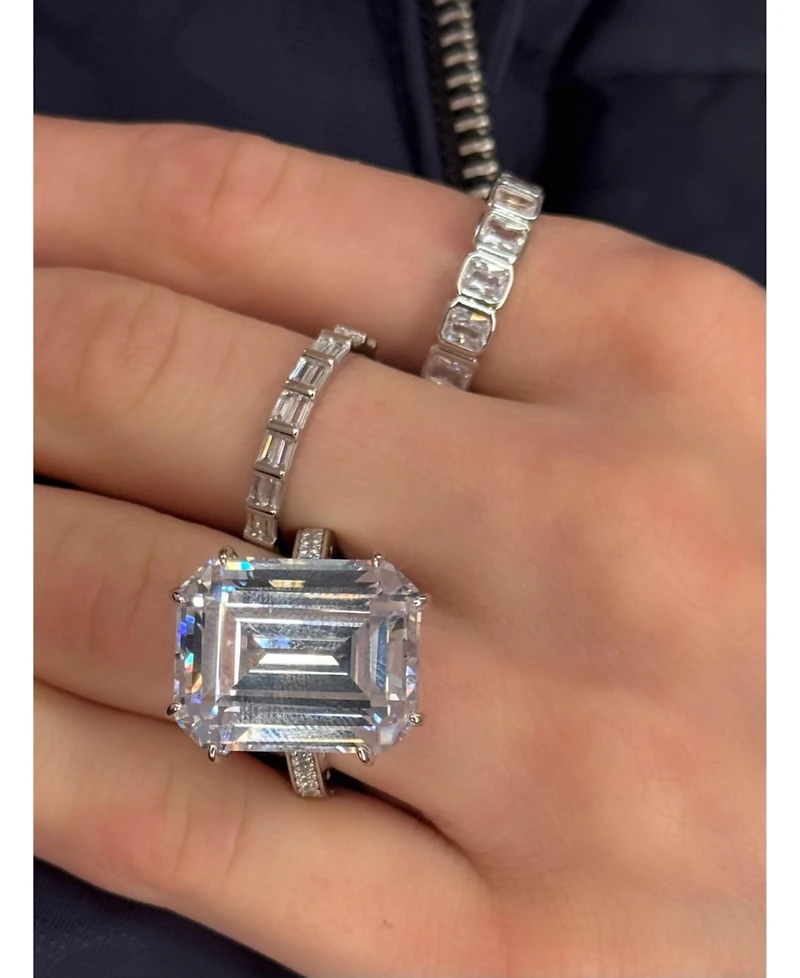 Suzy Levian New York Sterling Bezel Set Emerald-Cut Cubic Zirconia Eternity Band,