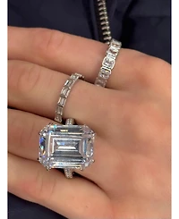 Suzy Levian New York Sterling Bezel Set Emerald-Cut Cubic Zirconia Eternity Band,