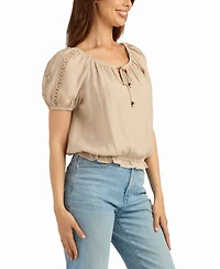 Bcx Women's Texture Gauze Peasant Scoop Neck Top
