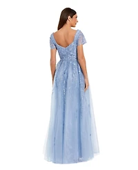 Mac Duggal Women's Embroidered Beaded Tulle A-Line Gown with Sheer Overskirt