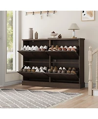 homfan Fluted Shoe Cabinet with 4 Flip Drawers, Adjustable Shelves and Hidden Entryway Storage