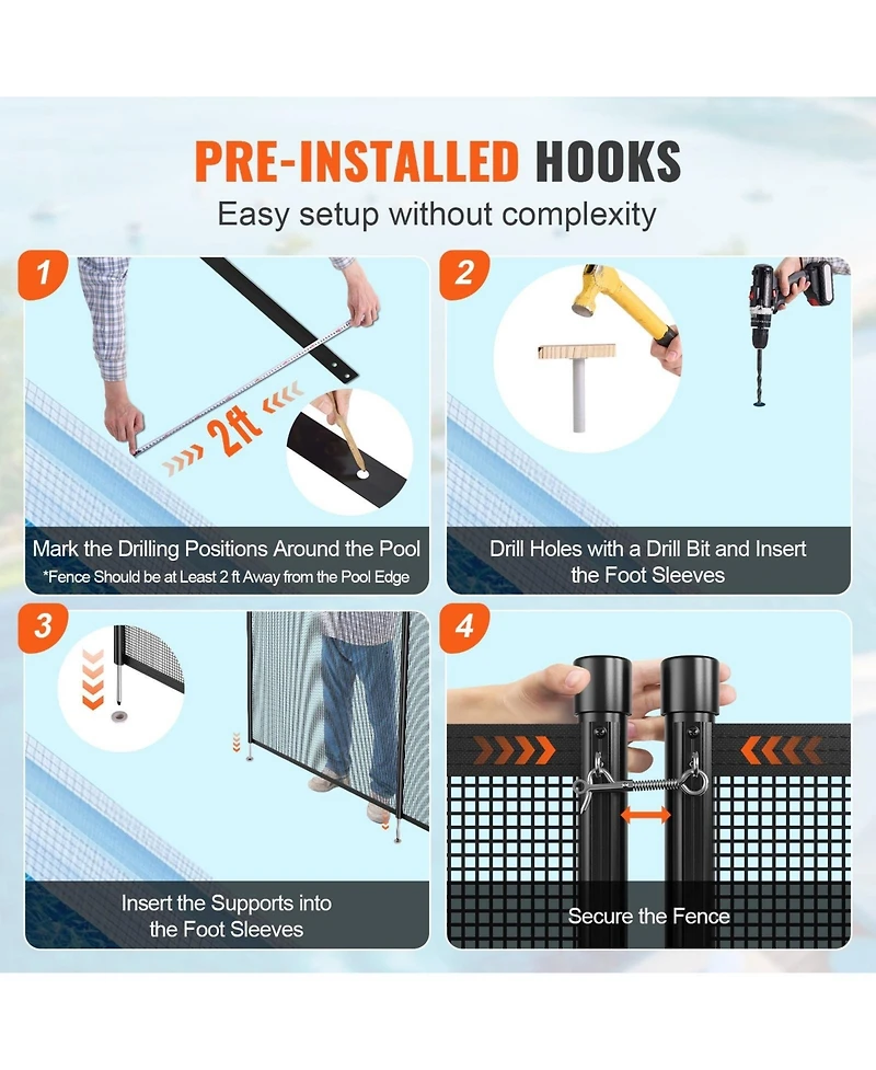 Inolait 4 x 108 Ft Removable Safety Pool Fence With Stainless Steel Legs For Diy Installation