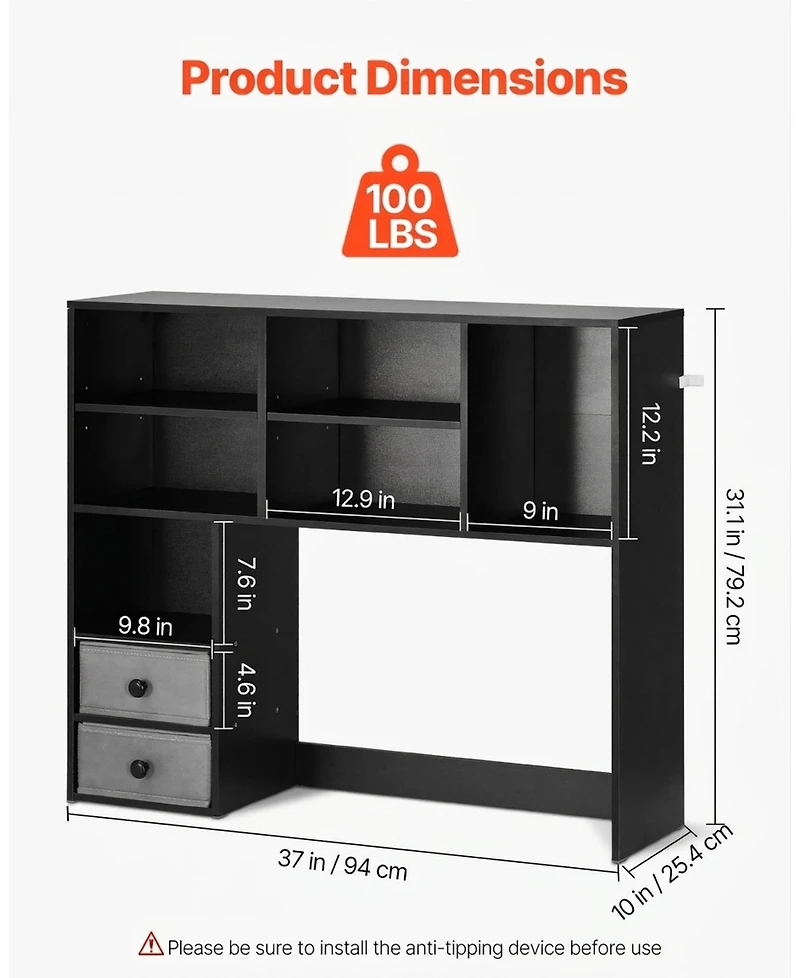 Sugift 3-Tier Wood Desktop Bookshelf Storage Organizer with Fabric Drawers for Office