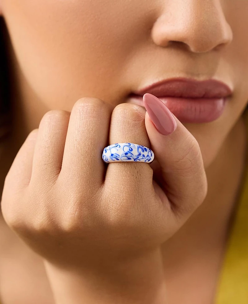 Ana Luisa Wrenley Marble Blue Gold-Plated Enamel Ring