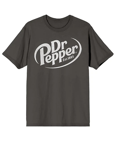 Dr. Pepper Men's White Logo Adult Charcoal Crew Neck Short Sleeve T-shirt