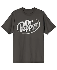 Dr. Pepper Men's White Logo Adult Charcoal Crew Neck Short Sleeve T-shirt