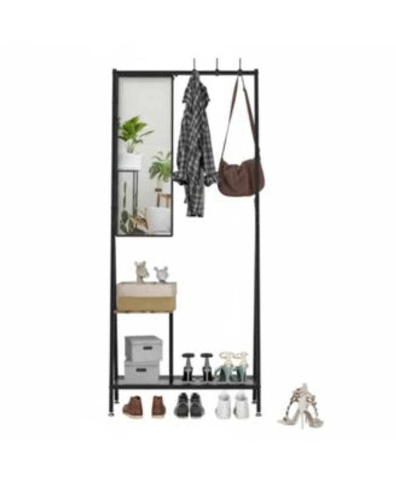 Yigii Solid Wood Coat Rack Freestanding 5 Hooks Shoe Storage Hall Tree Heavy-duty Stable for Entryway Bedroom Living Room