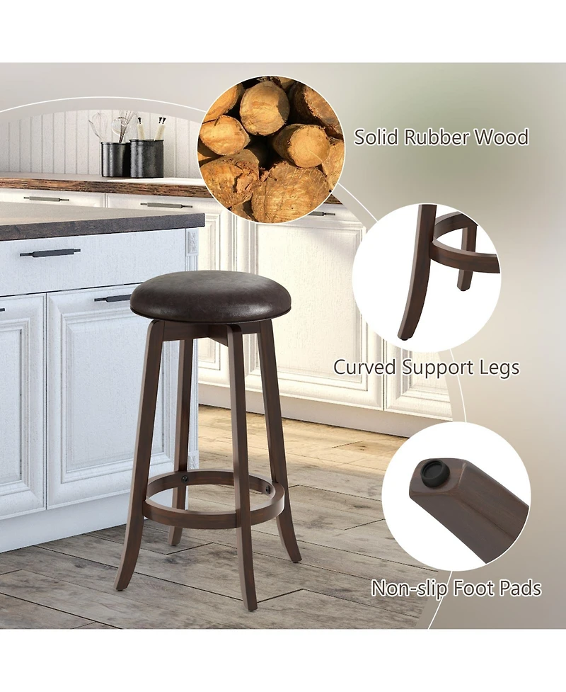 Gouun 29 in Upholstered Pu Leather Bar Stool Set of 2 with 360-Degree Swivel Round Seat