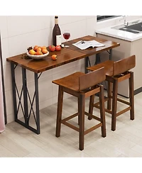 Gouun 24.5 in Swivel Wooden Bar Stool Set of 2 with Low Back and Rubber Wood Legs