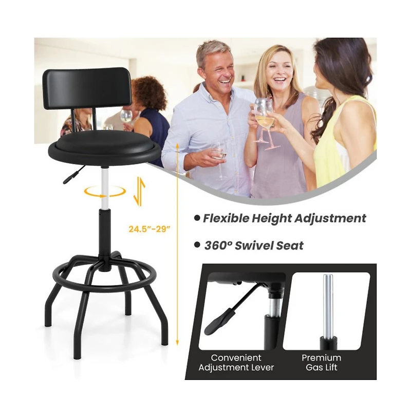 Gouun Adjustable Swivel Counter Height Bar Stool Set of 2 with Padded Pu Leather Seat and Back