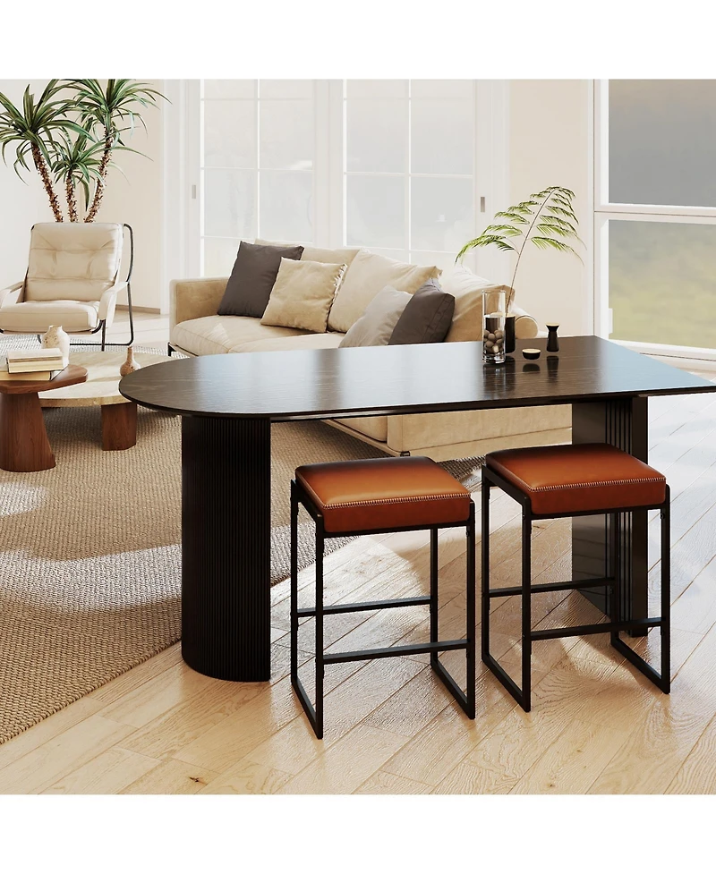 Gouun 26 Counter Height Faux Leather Backless Bar Stool Set of 2 with Padded Saddle Seat