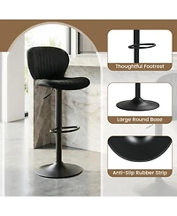 Gouun Adjustable Height Velvet Swivel Bar Stool Set of 2 with Upholstered Backrest