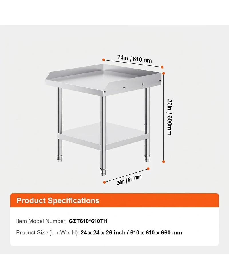 Sugift Stainless Steel Work Table 24 x 24 x 26 in Commercial Food Prep with Backsplash