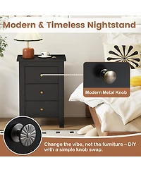 sumyeg Modern Bedside Cabinet Nightstand with 3 Drawers for Living Room and Bedroom