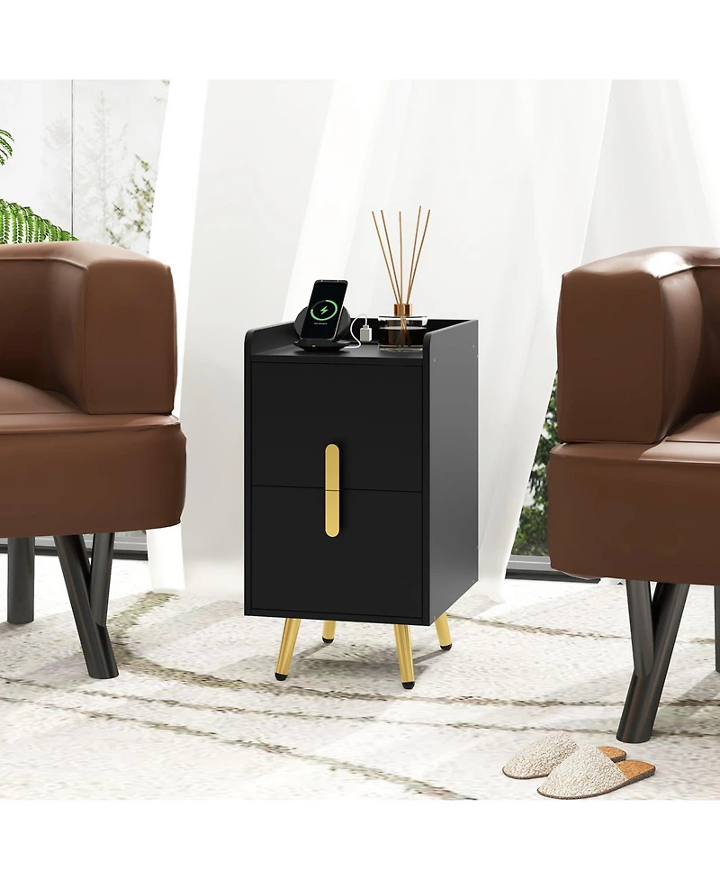 sumyeg Nightstand Side Tables with 2 Drawers and 2 Usb Ports