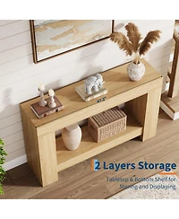 gaomon Entryway Console Table, Farmhouse 2-Tier Entryway Table, Long Sofa Accent Table Behind Couch Table with Open Storage