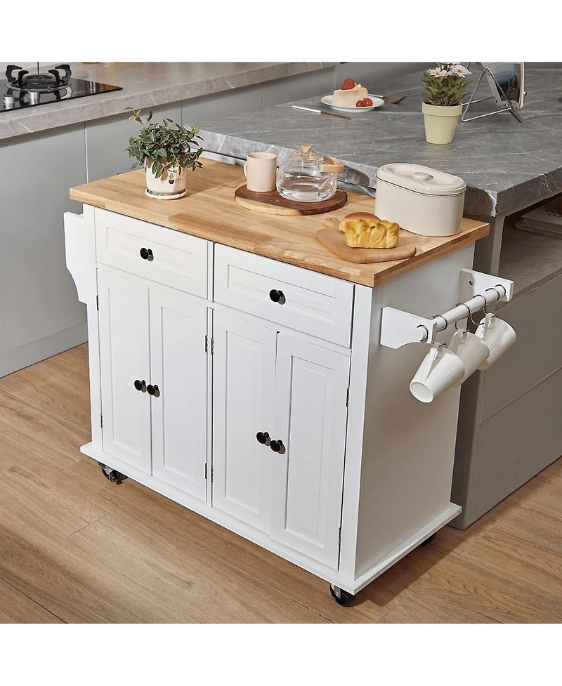 Sugift Kitchen Island Cart with Solid Wood Top 35.4in Width Mobile Storage Cabinet