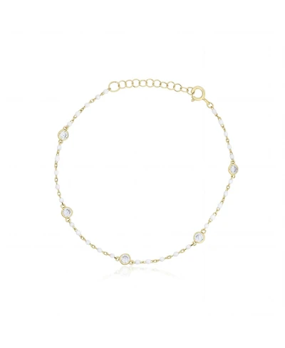 The Lovery White Enamel Bead Cz Chain Bracelet 14K Gold Plated Sterling Silver