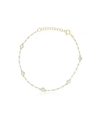 The Lovery White Enamel Bead Cz Chain Bracelet 14K Gold Plated Sterling Silver