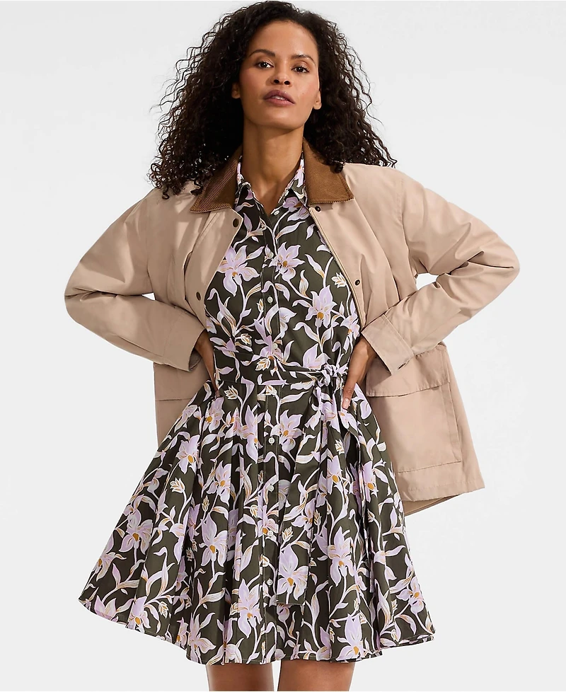 Lands' End Women's Poplin Button Front Dress with Godets